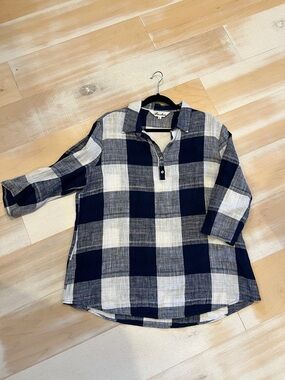 Navy + White Buffalo Check Button Henley Top